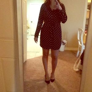 Long sleeve black polka dot dress